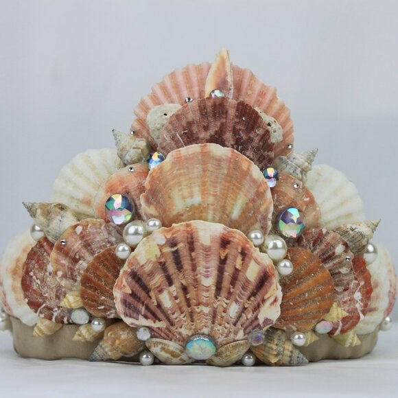 Mermaid Seashell Pearl Crown with Ties Handcrafted main image 13